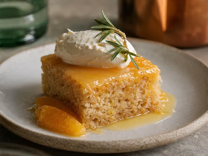 Olive-oil cake with citrus curd and rosemary cream