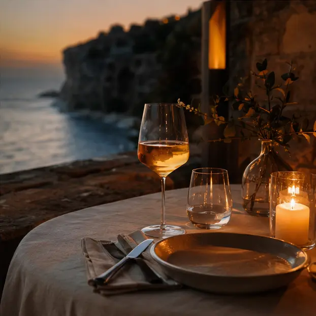 Sunset table by the coast